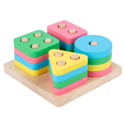 Kinmilo Montessori wooden geometric shape sorting and rainbow stacking set - design view 35
