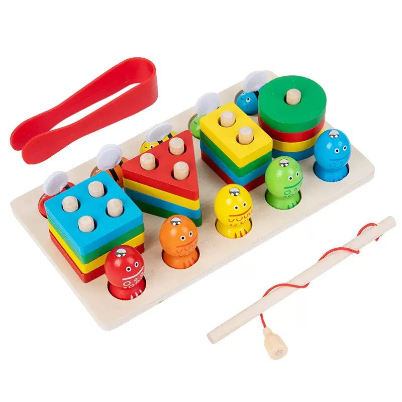 Kinmilo Montessori wooden geometric shape sorting and rainbow stacking set - design view 39