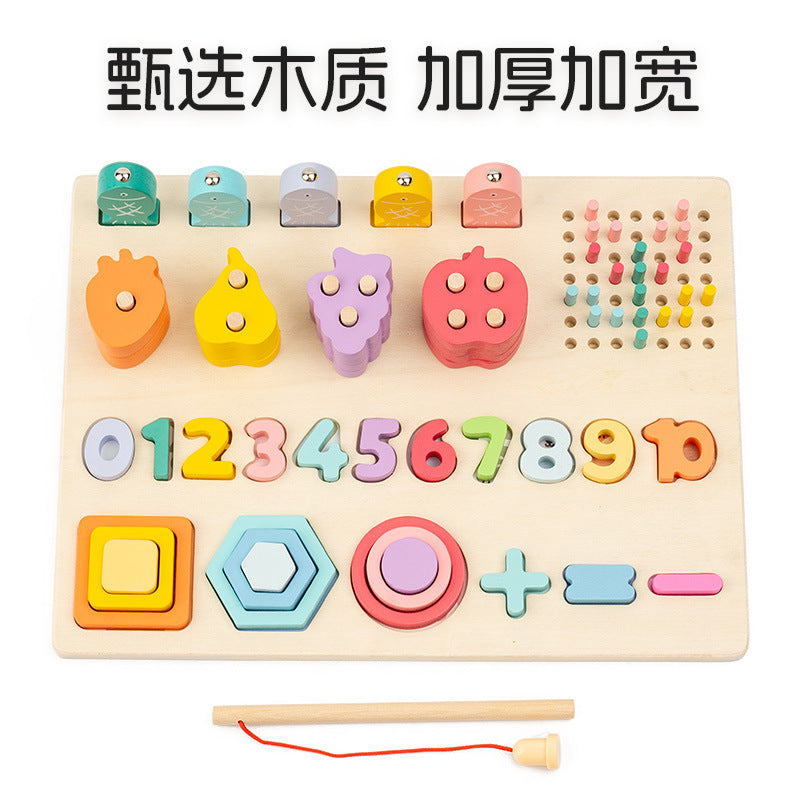 Kinmilo Montessori wooden geometric shape sorting and rainbow stacking set - design view 40