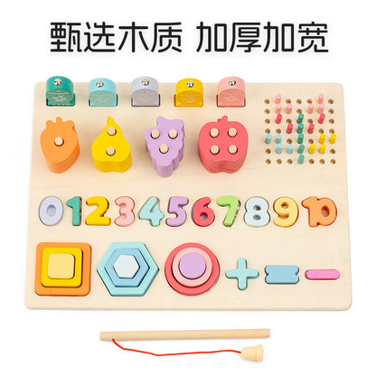 Kinmilo Montessori wooden geometric shape sorting and rainbow stacking set - design view 40