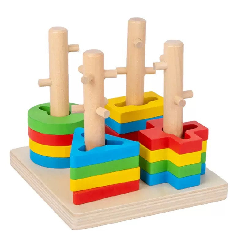 Kinmilo Montessori wooden geometric shape sorting and rainbow stacking set - design view 42