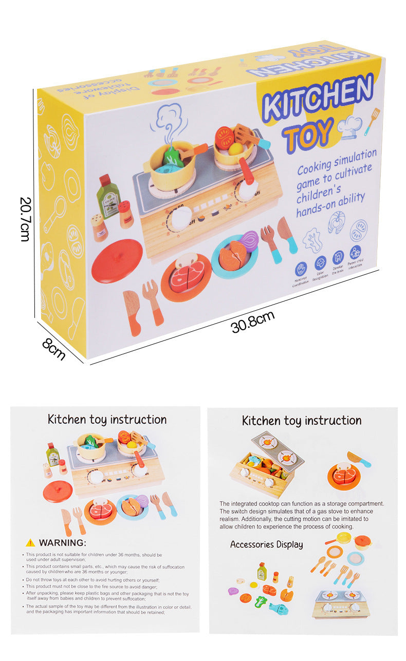 Kinmilo wooden play kitchen cookware, accessories and cooking activity view 3