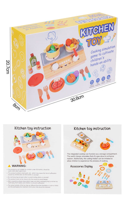 Kinmilo wooden play kitchen cookware, accessories and cooking activity view 3