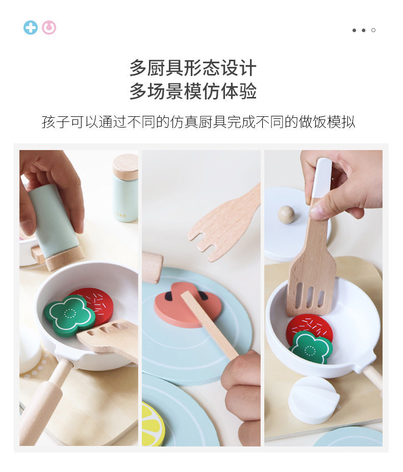 Kinmilo wooden play kitchen cookware, accessories and cooking activity view 9