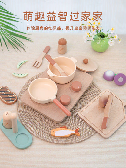 Kinmilo wooden cooking and pretend kitchen play set view 13