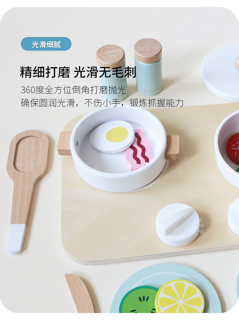 Kinmilo wooden play kitchen cookware, accessories and cooking activity view 16