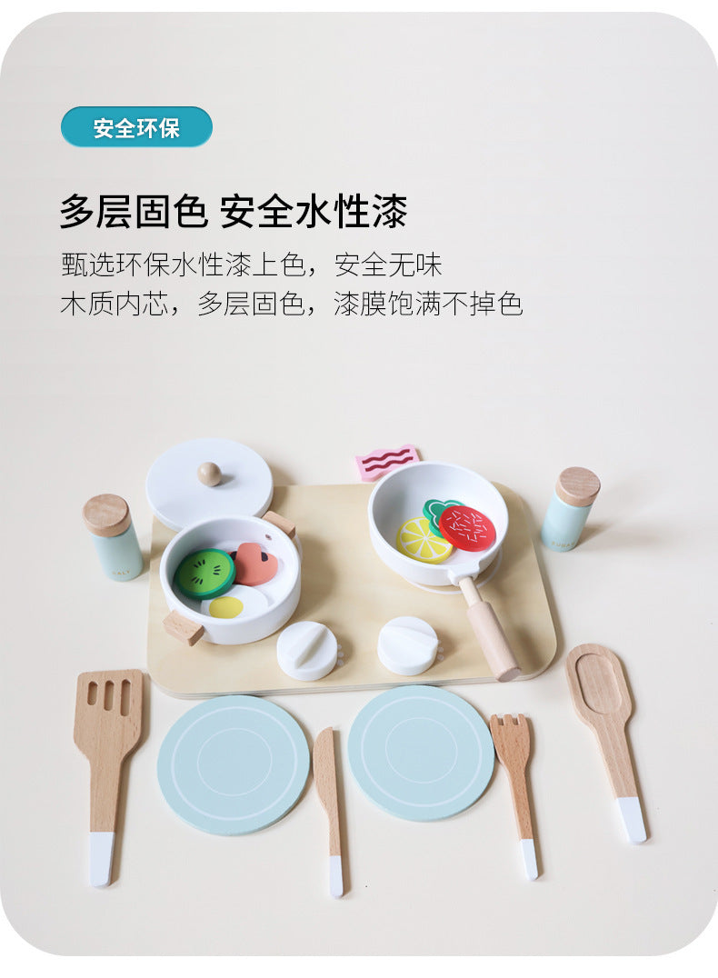 Kinmilo wooden play kitchen cookware, accessories and cooking activity view 31