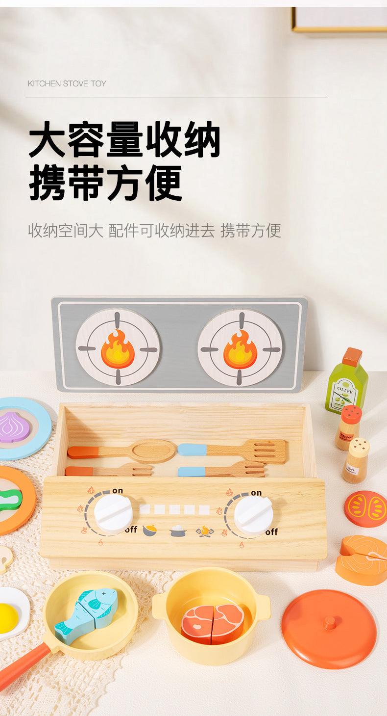 Kinmilo wooden play kitchen cookware, accessories and cooking activity view 34