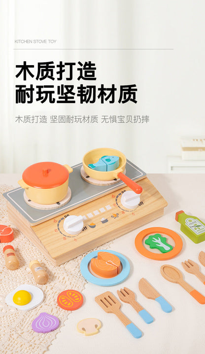 Kinmilo wooden play kitchen cookware, accessories and cooking activity view 40