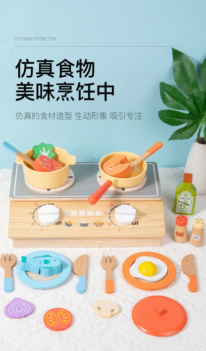 Kinmilo wooden play kitchen cookware, accessories and cooking activity view 61