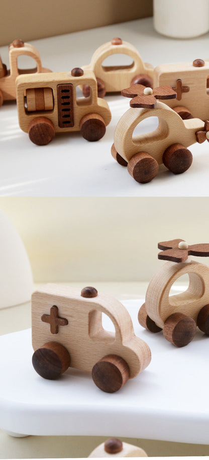 Natural wooden rescue vehicle and transportation set detail image 8