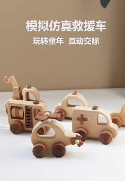 Natural wooden rescue vehicle and transportation set detail image 15