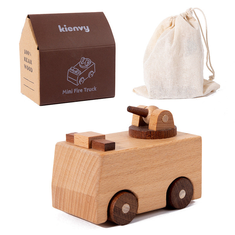 Kinmilo natural wooden toy vehicles – construction trucks and miniature emergency vehicles