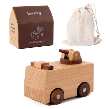 Kinmilo natural wooden toy vehicles – construction trucks and miniature emergency vehicles