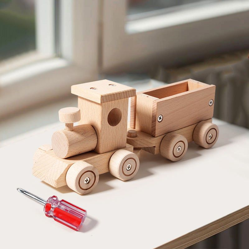 Kinmilo natural wooden toy vehicles – construction trucks and miniature emergency vehicles