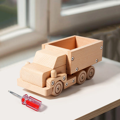 Kinmilo natural wooden toy vehicles – construction trucks and miniature emergency vehicles