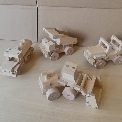 Kinmilo natural wooden toy vehicles – construction trucks and miniature emergency vehicles