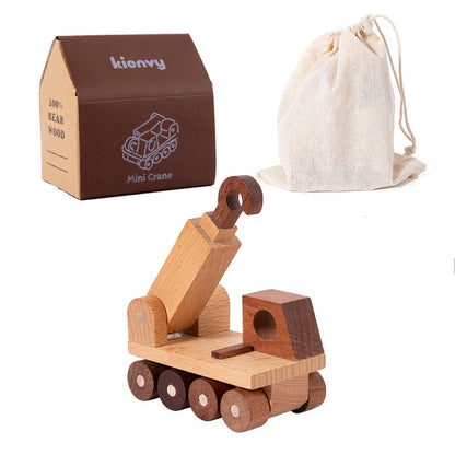 Kinmilo natural wooden toy vehicles – construction trucks and miniature emergency vehicles