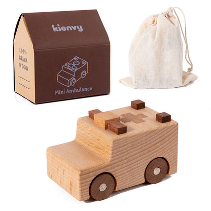 Kinmilo natural wooden toy vehicles – construction trucks and miniature emergency vehicles