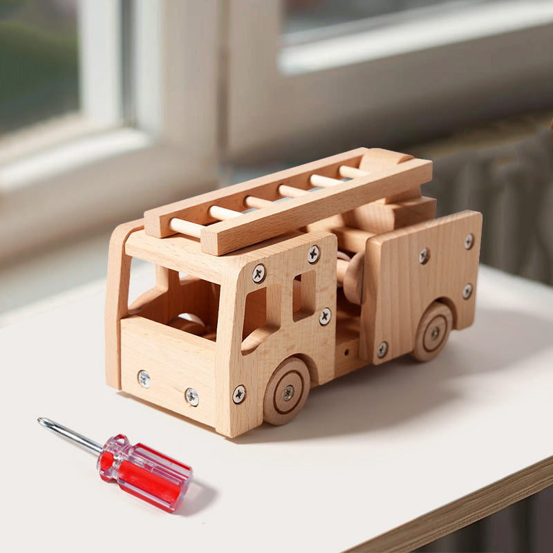 Kinmilo natural wooden toy vehicles – construction trucks and miniature emergency vehicles