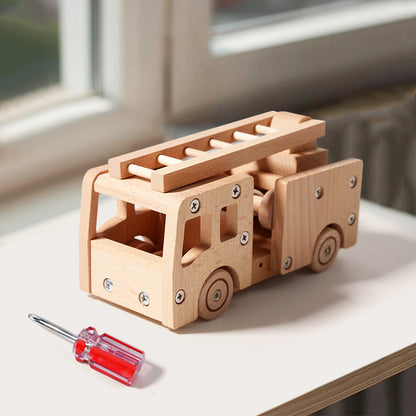 Kinmilo natural wooden toy vehicles – construction trucks and miniature emergency vehicles