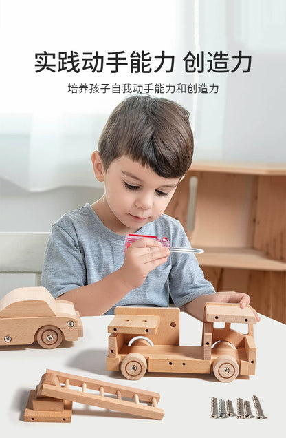 Kinmilo wooden toy cars – natural solid wood construction and moving wheels