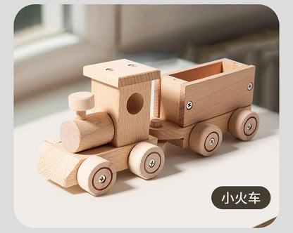 Kinmilo wooden toy cars – natural solid wood construction and moving wheels