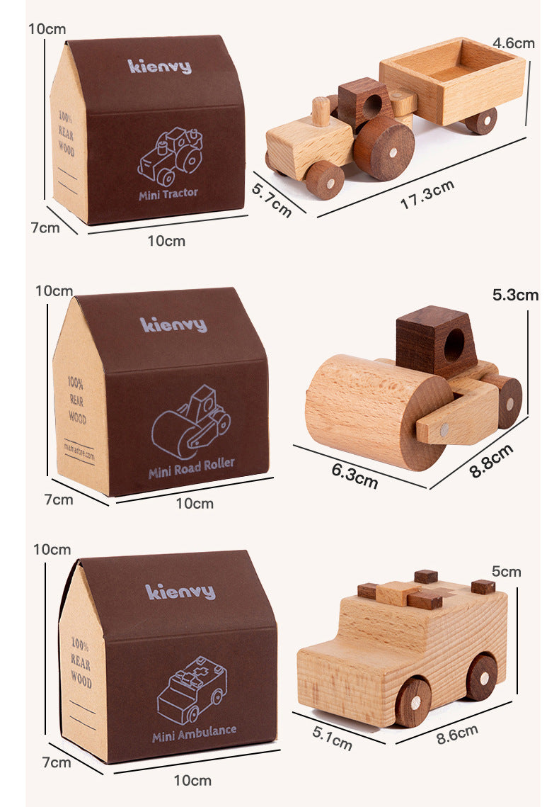Kinmilo wooden toy cars – natural solid wood construction and moving wheels