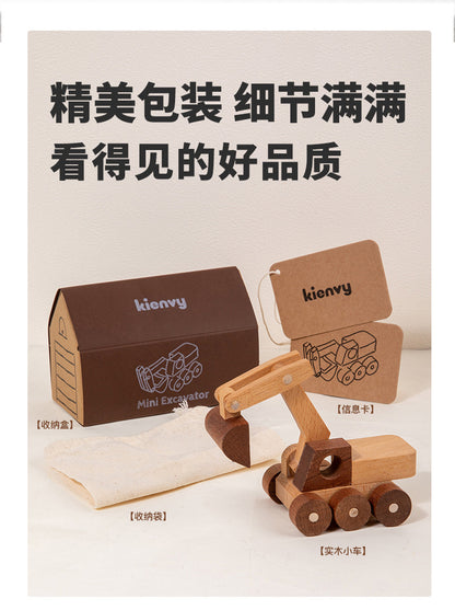 Kinmilo wooden toy cars – natural solid wood construction and moving wheels