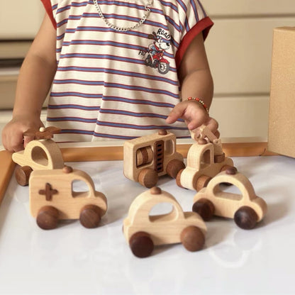 Kinmilo natural beechwood rescue and road vehicles for children