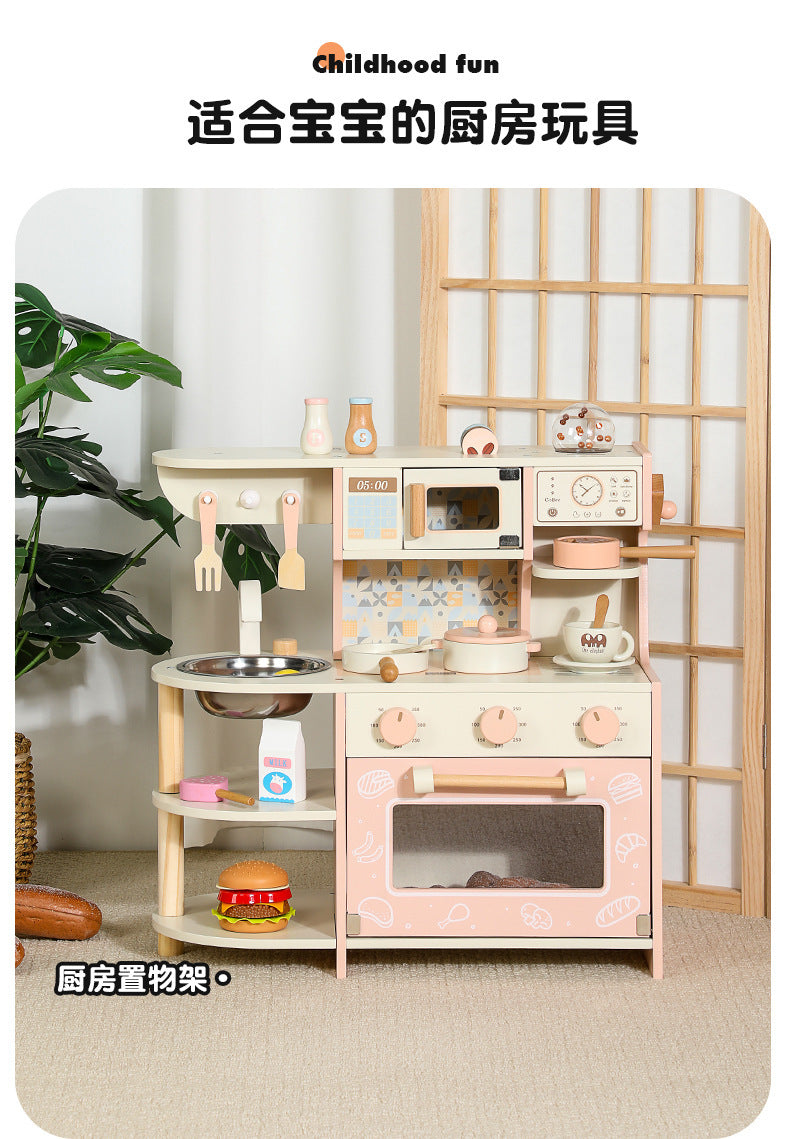 Kinmilo pink wooden play kitchen detail and product specifications image 6