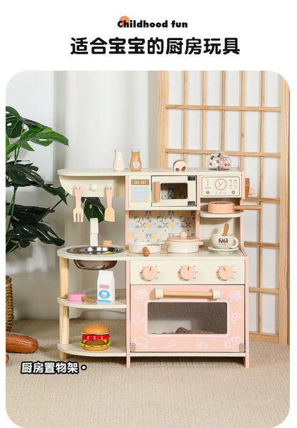 Kinmilo pink wooden play kitchen detail and product specifications image 6