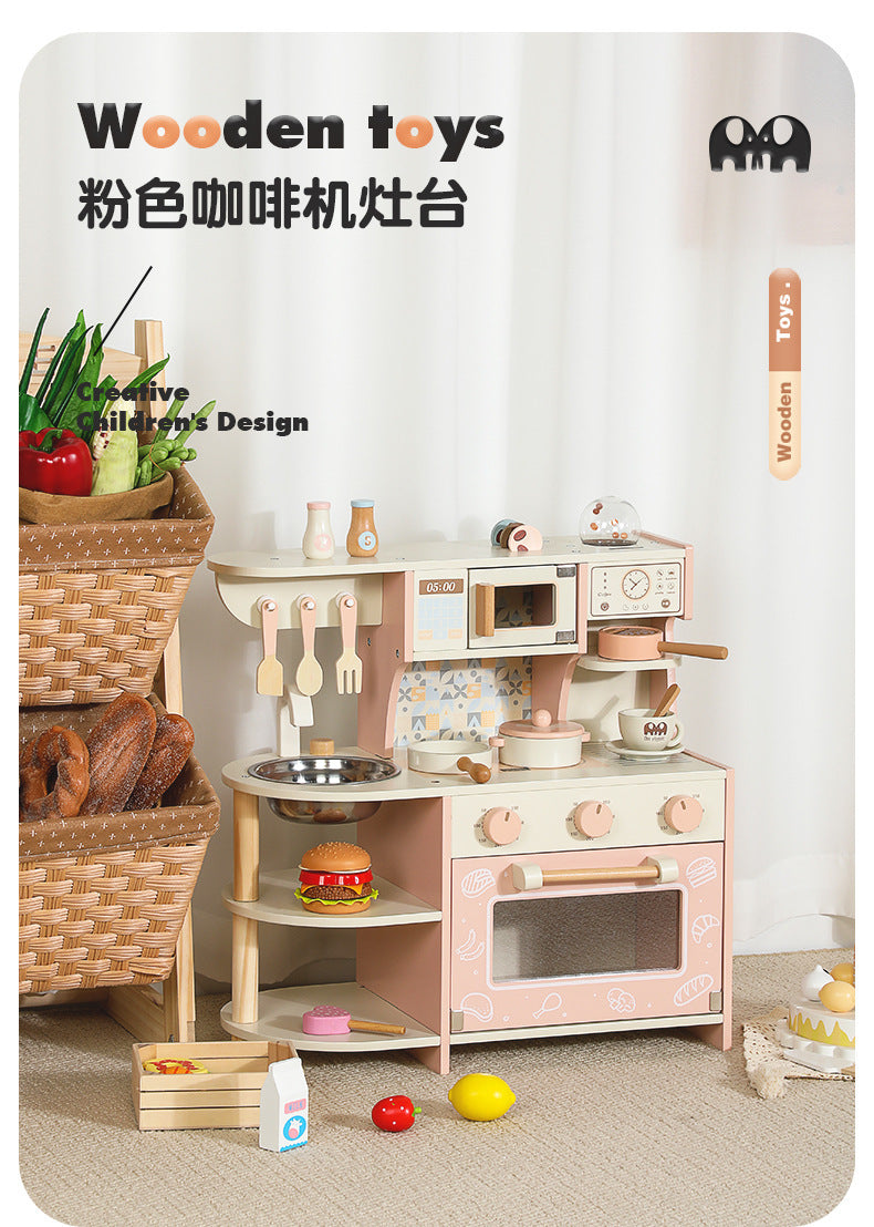 Kinmilo pink wooden play kitchen detail and product specifications image 8