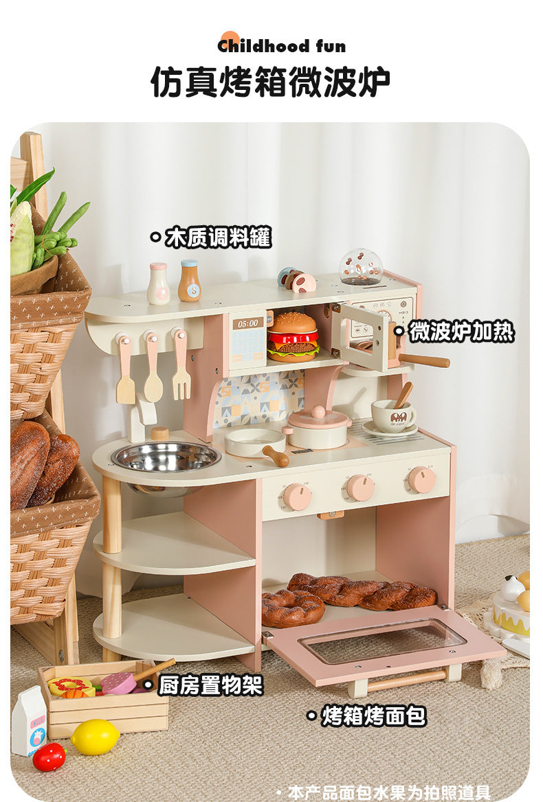Kinmilo pink wooden play kitchen detail and product specifications image 9