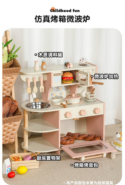 Kinmilo pink wooden play kitchen detail and product specifications image 9