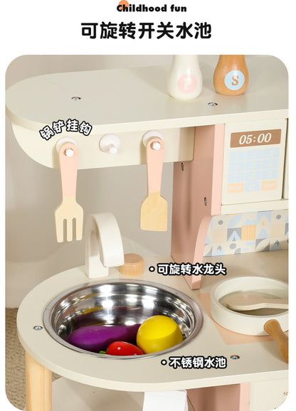 Kinmilo pink wooden play kitchen detail and product specifications image 13