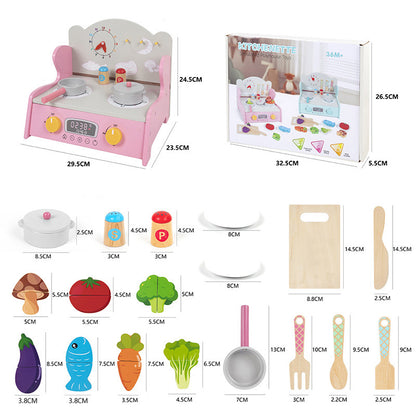 Wooden tabletop pretend cooking kitchen, clock kitchen or mint stove, detailed view 5