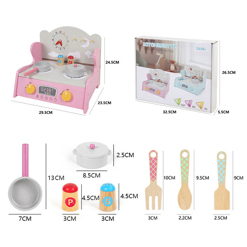 Wooden tabletop pretend cooking kitchen, clock kitchen or mint stove, detailed view 7