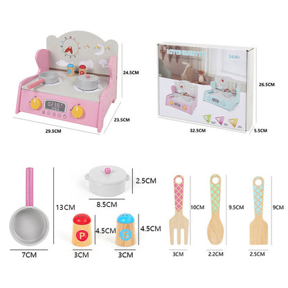 Wooden tabletop pretend cooking kitchen, clock kitchen or mint stove, detailed view 7