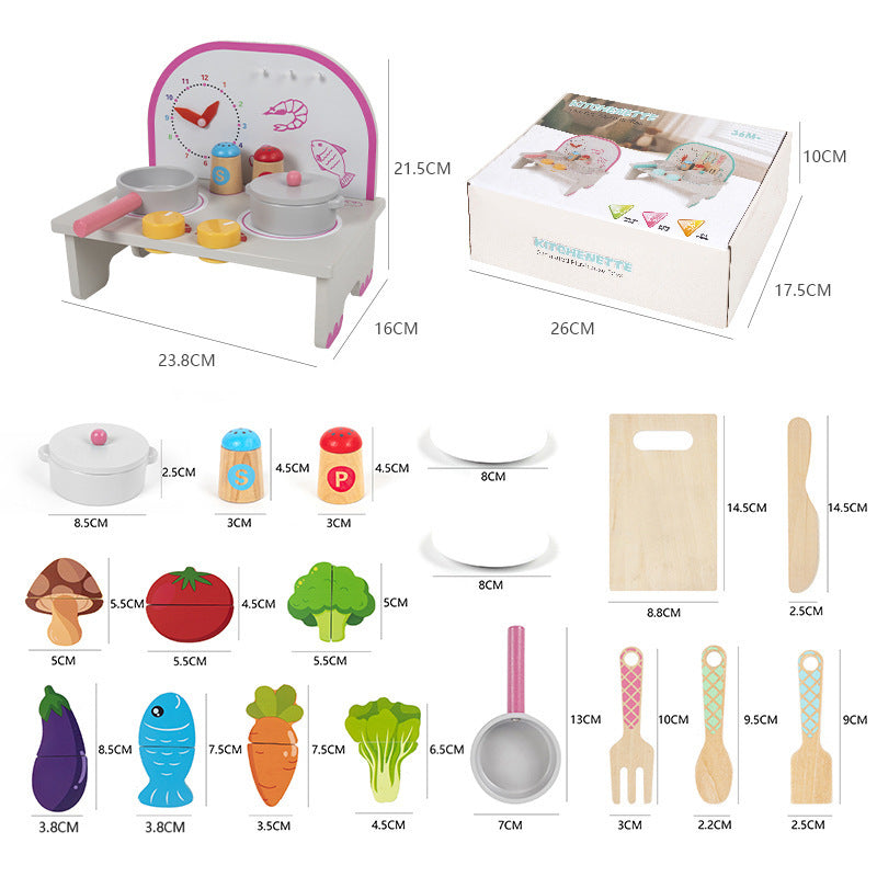 Wooden tabletop pretend cooking kitchen, clock kitchen or mint stove, detailed view 9