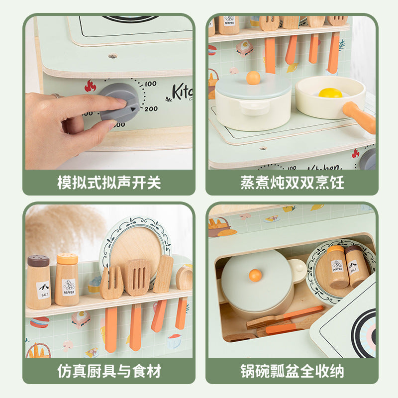 Kinmilo tabletop wooden pretend play kitchen, stove cooking accessories, illustrated play activity or specifications photo 46
