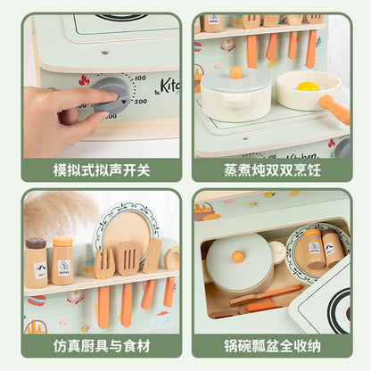 Kinmilo tabletop wooden pretend play kitchen, stove cooking accessories, illustrated play activity or specifications photo 46