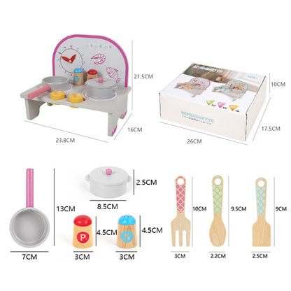 Kinmilo tabletop wooden pretend play kitchen, stove cooking accessories, illustrated play activity or specifications photo 48