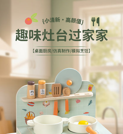 Kinmilo tabletop wooden pretend play kitchen, stove cooking accessories, illustrated play activity or specifications photo 64