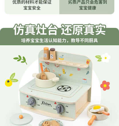 Kinmilo tabletop wooden pretend play kitchen, stove cooking accessories, illustrated play activity or specifications photo 65