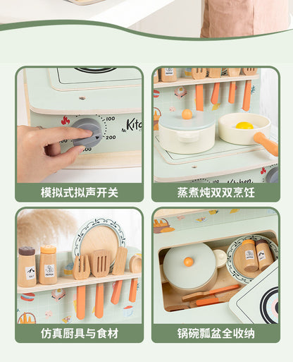 Kinmilo tabletop wooden pretend play kitchen, stove cooking accessories, illustrated play activity or specifications photo 72