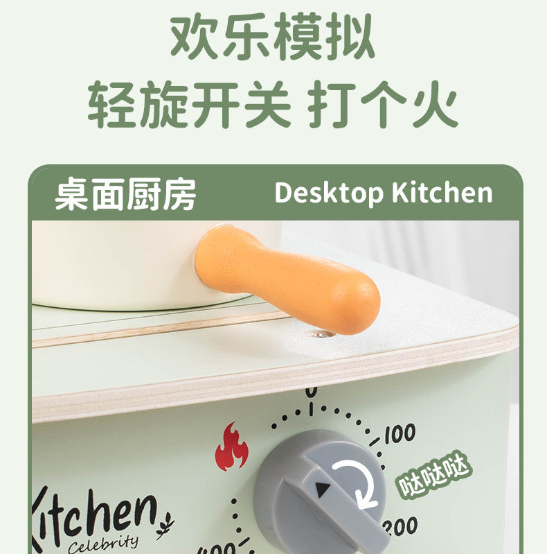 Kinmilo tabletop wooden pretend play kitchen, stove cooking accessories, illustrated play activity or specifications photo 73