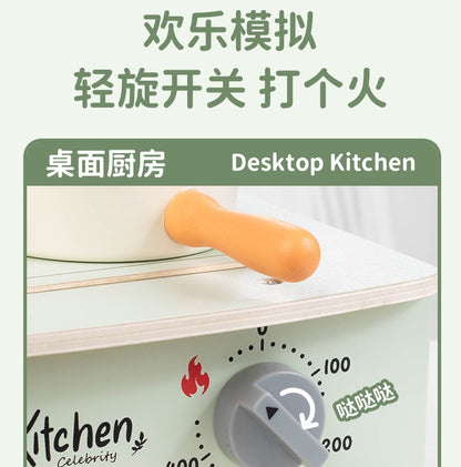 Kinmilo tabletop wooden pretend play kitchen, stove cooking accessories, illustrated play activity or specifications photo 73