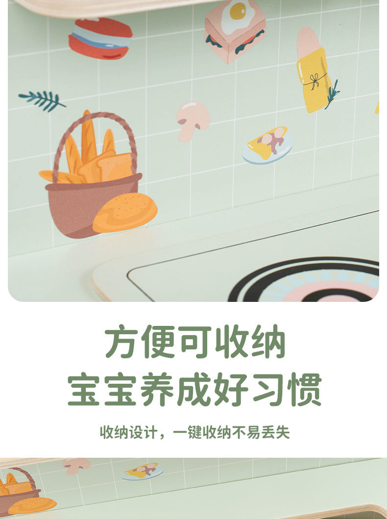 Kinmilo tabletop wooden pretend play kitchen, stove cooking accessories, illustrated play activity or specifications photo 74