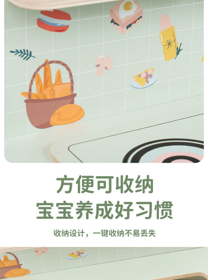 Kinmilo tabletop wooden pretend play kitchen, stove cooking accessories, illustrated play activity or specifications photo 74